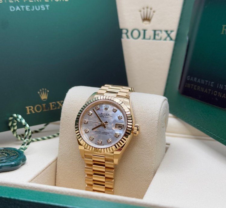 Rolex Lady-datejust New 2025 Mother Of Pearl Diamond Dial 18k Gold Fluted President Bracelet
