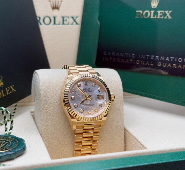 Rolex Lady-datejust New 2025 Mother Of Pearl Diamond Dial 18k Gold Fluted President Bracelet