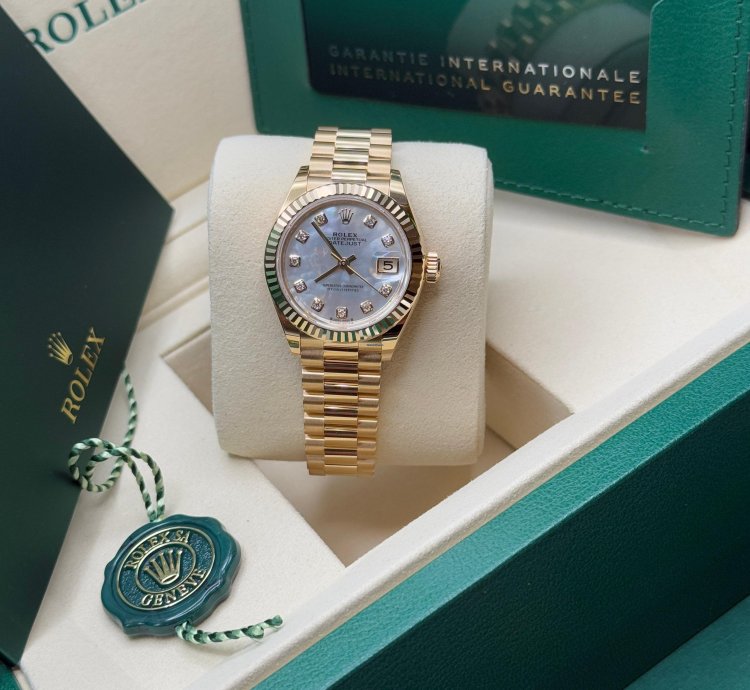 Rolex Lady-datejust New 2025 Mother Of Pearl Diamond Dial 18k Gold Fluted President Bracelet