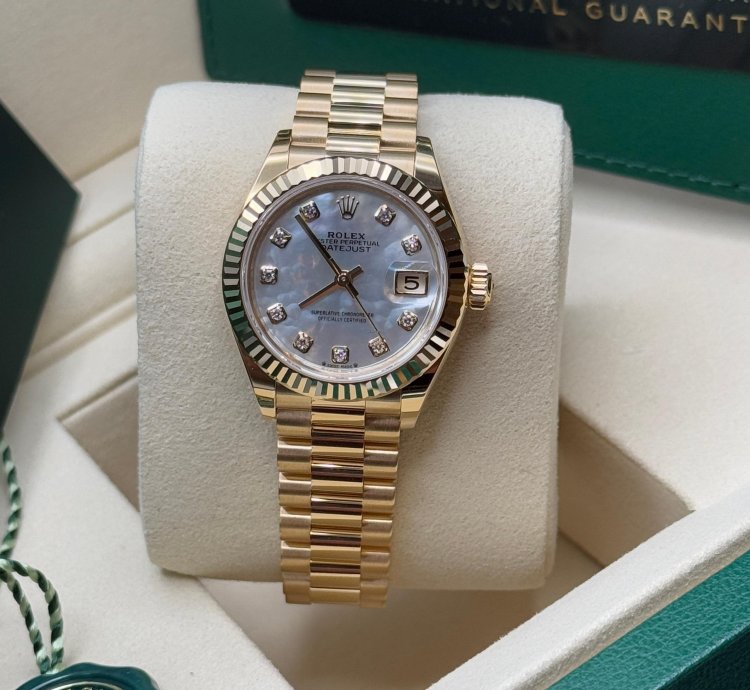 Rolex Lady-datejust New 2025 Mother Of Pearl Diamond Dial 18k Gold Fluted President Bracelet