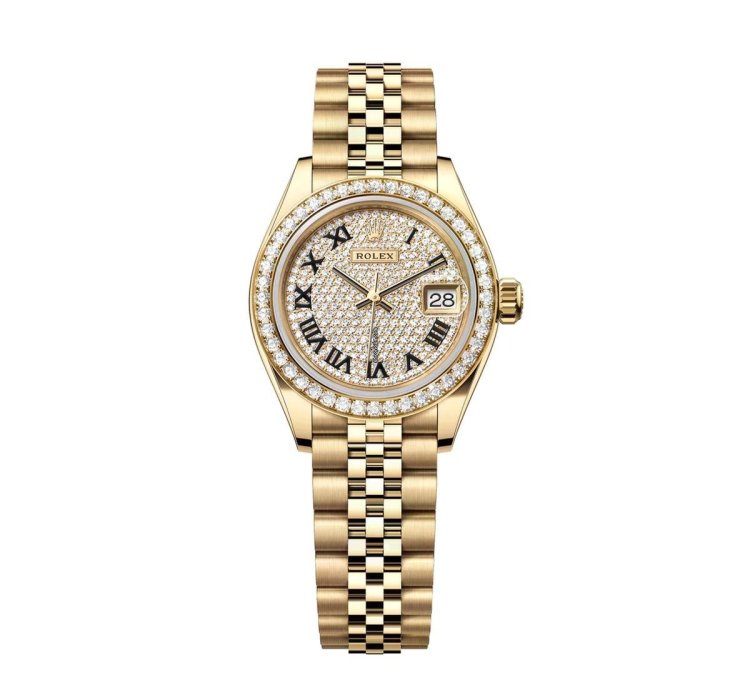 Rolex Lady-datejust Oyster 28 Mm Diamond-paved Dial 18k Yellow Gold Jubilee Bracelet 279138rbr-0030