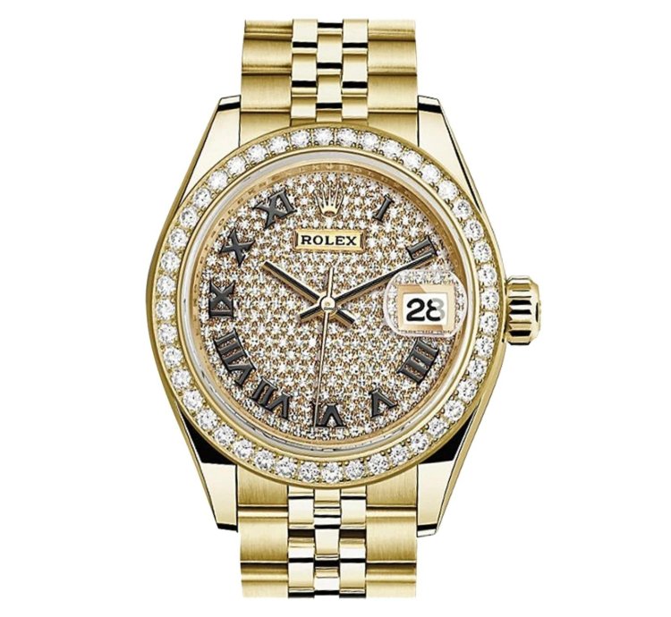Rolex Lady-datejust Oyster 28 Mm Diamond-paved Dial 18k Yellow Gold Jubilee Bracelet 279138rbr-0030