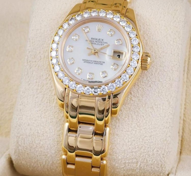 Rolex Lady-datejust Pearlmaster 18k Yellow Gold Mop Dial And Original Diamonds