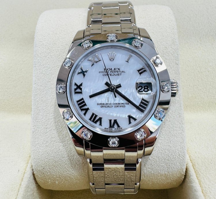 Rolex Lady-datejust Pearlmaster Masterpiece 81319 18k White Gold 34mm Mop Dial 12 Diamond Bezel Unworn