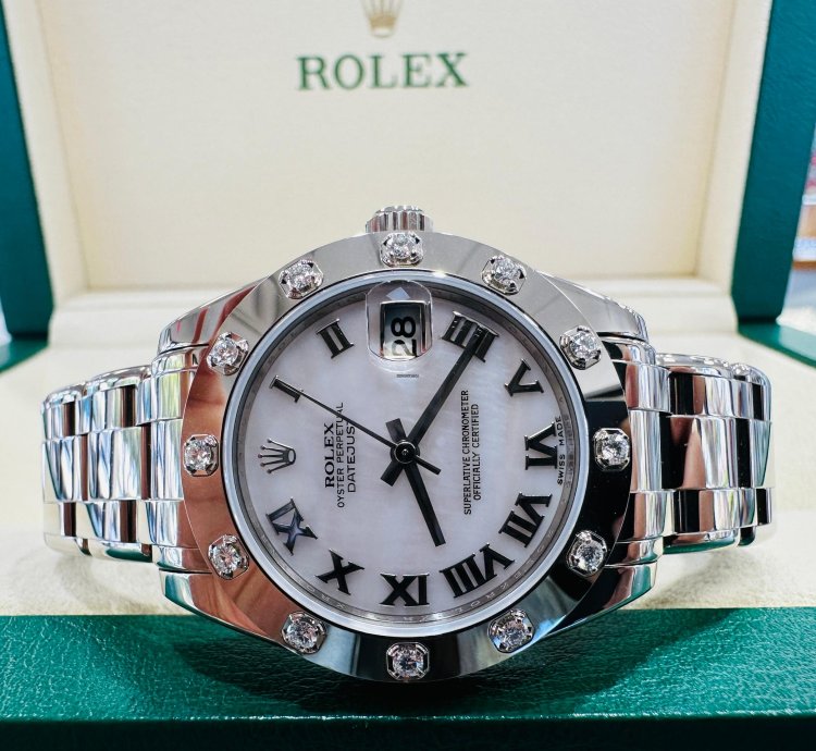 Rolex Lady-datejust Pearlmaster Masterpiece 81319 18k White Gold 34mm Mop Dial 12 Diamond Bezel Unworn