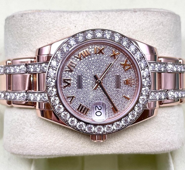 Rolex Lady-datejust Pearlmaster Rosegold Factory Orig Diamond Setting 34mm Box Papers Like New