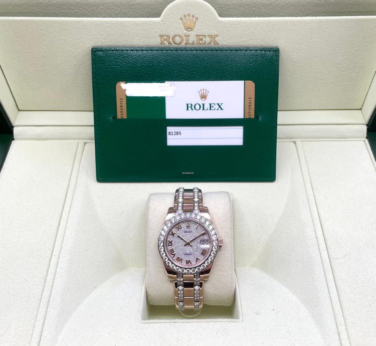 Rolex Lady-datejust Pearlmaster Rosegold Factory Orig Diamond Setting 34mm Box Papers Like New