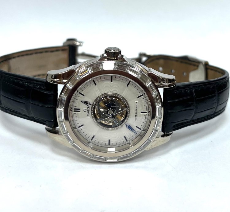 Omega De Ville Central Tourbillon White Gold Tourbillon Diamond Baguette Bezel Co Axial Chronometer Limited Edition