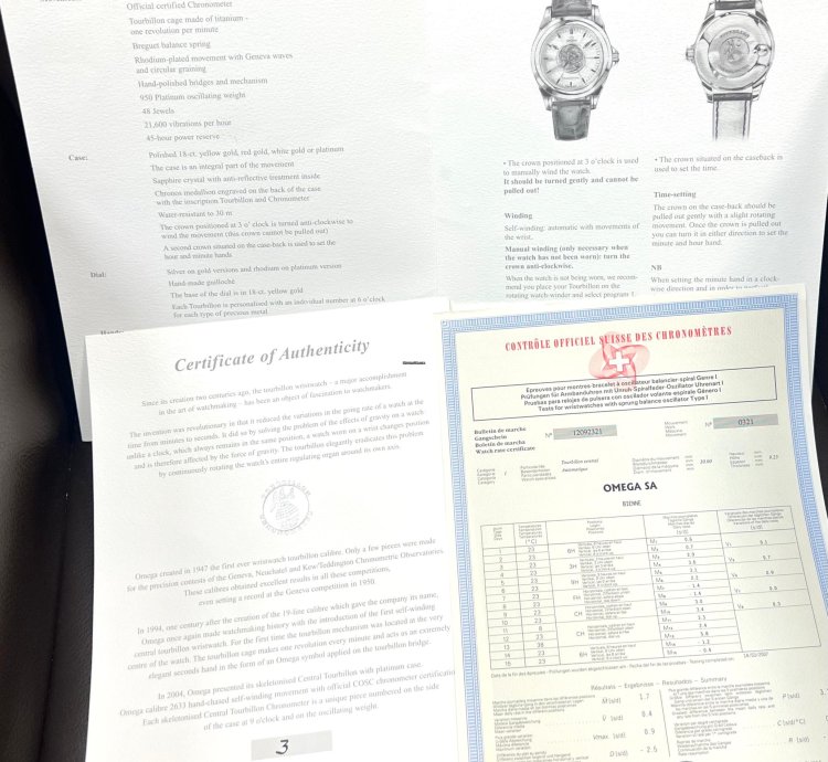 Omega De Ville Central Tourbillon White Gold Tourbillon Diamond Baguette Bezel Co Axial Chronometer Limited Edition