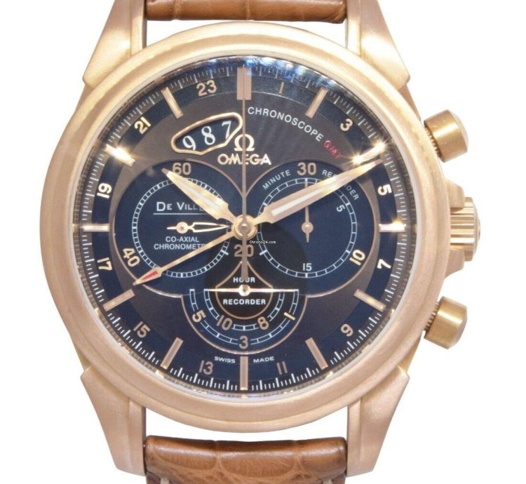 Omega De Ville Chronoscope Gmt 18k Rose Gold 44mm Watch Box 422 53 44 52 13 001