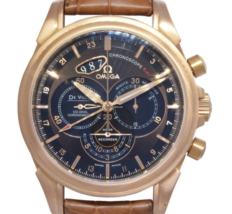 Omega De Ville Chronoscope Gmt 18k Rose Gold 44mm Watch Box 422 53 44 52 13 001