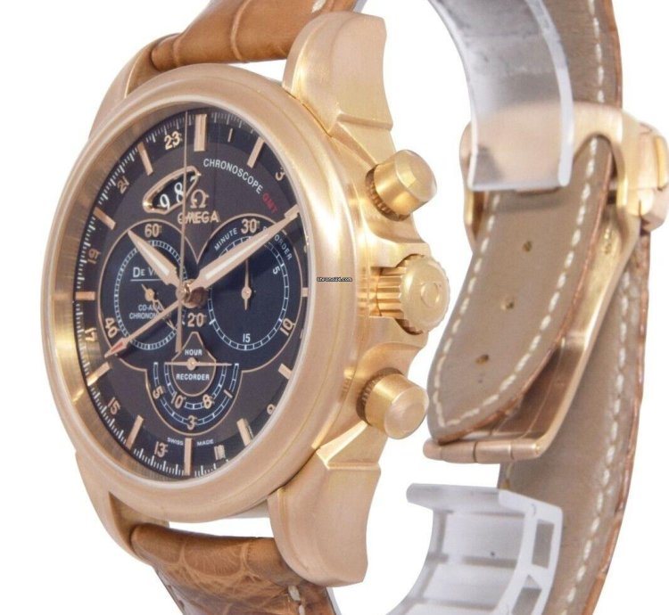 Omega De Ville Chronoscope Gmt 18k Rose Gold 44mm Watch Box 422 53 44 52 13 001