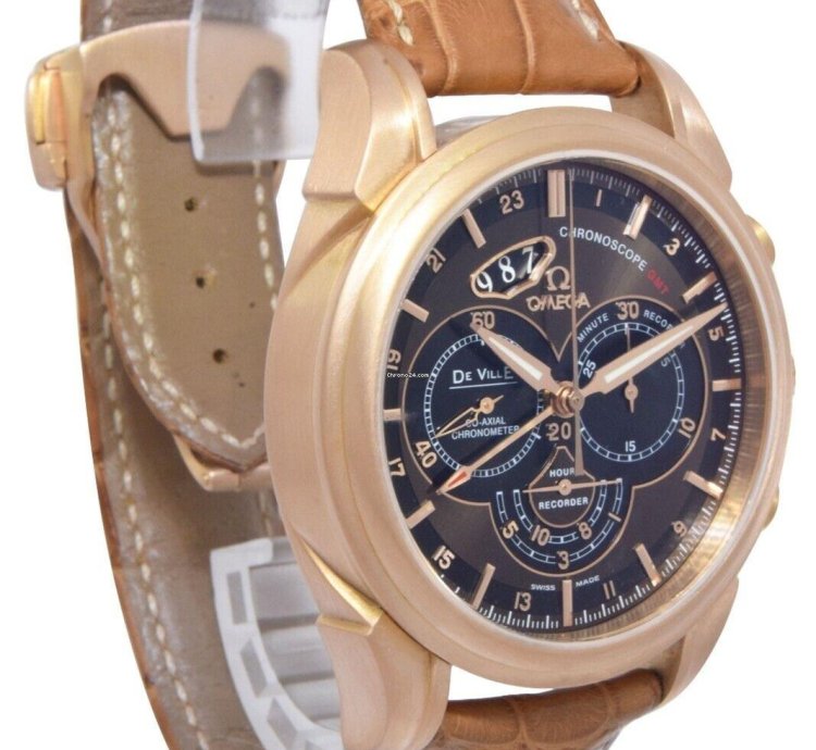 Omega De Ville Chronoscope Gmt 18k Rose Gold 44mm Watch Box 422 53 44 52 13 001