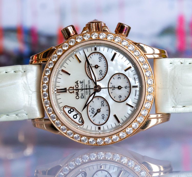 Omega De Ville Co-axial 18k Red Gold Diamond Bezel Mop Dial 422 58 35 50 05 002 35mm Full Set