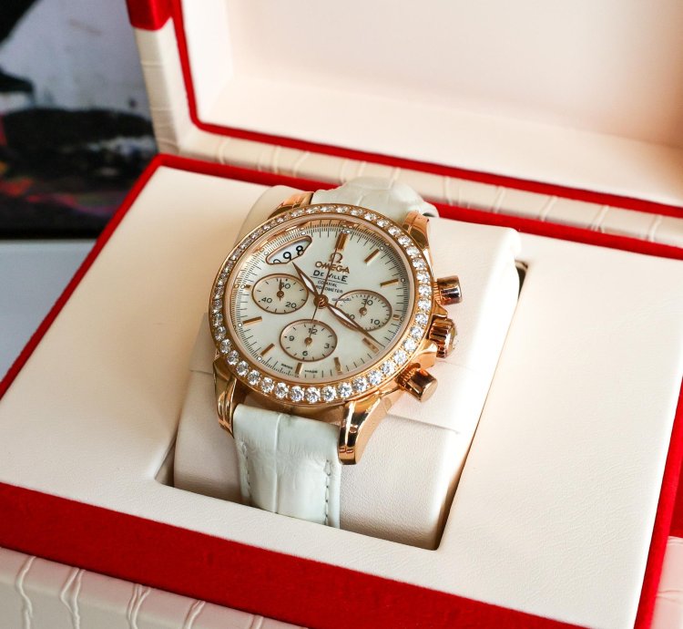 Omega De Ville Co-axial 18k Red Gold Diamond Bezel Mop Dial 422 58 35 50 05 002 35mm Full Set