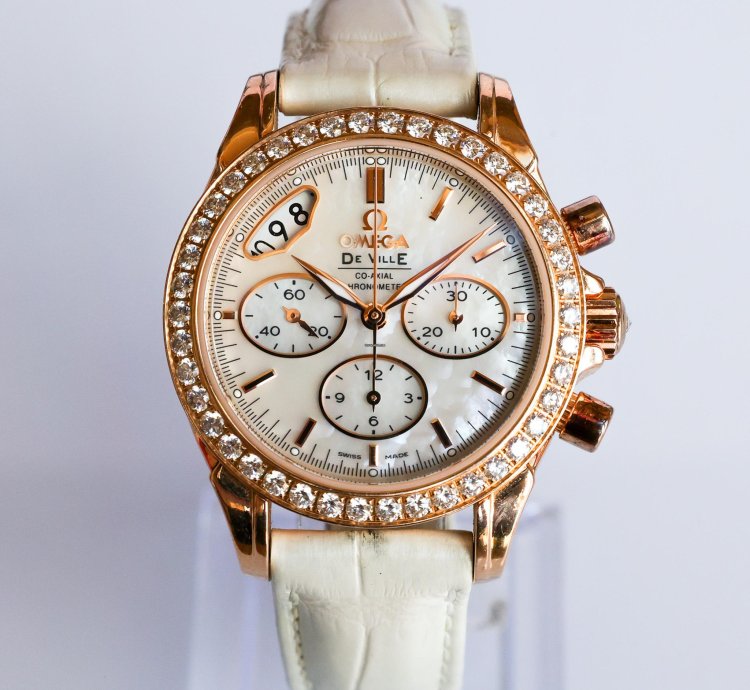Omega De Ville Co-axial 18k Red Gold Diamond Bezel Mop Dial 422 58 35 50 05 002 35mm Full Set
