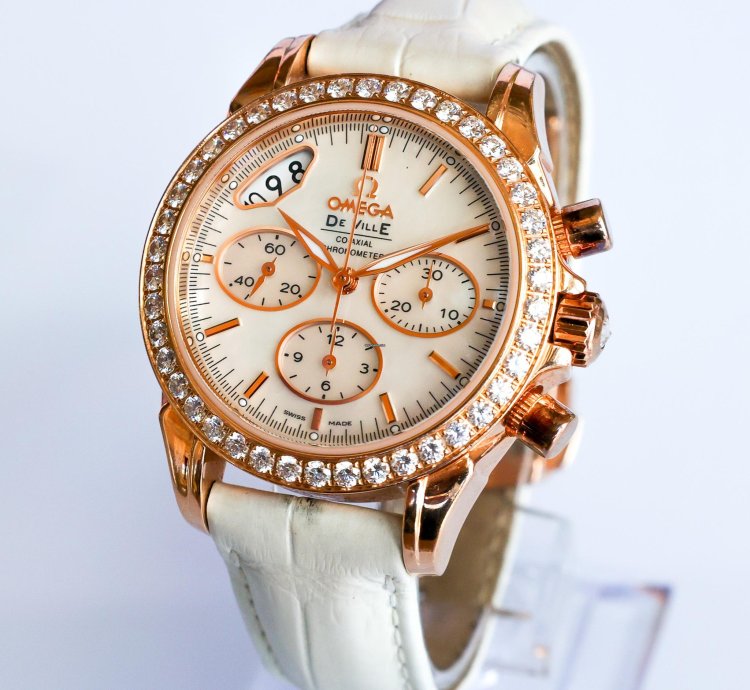 Omega De Ville Co-axial 18k Red Gold Diamond Bezel Mop Dial 422 58 35 50 05 002 35mm Full Set