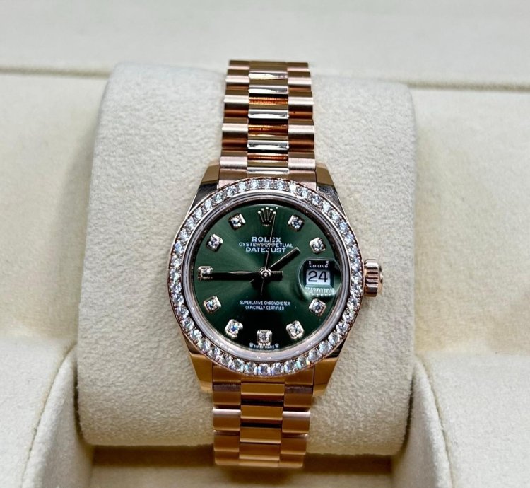 Rolex Lady-datejust Presidential Olive Diamond 279135rbr New Full Set July 2024