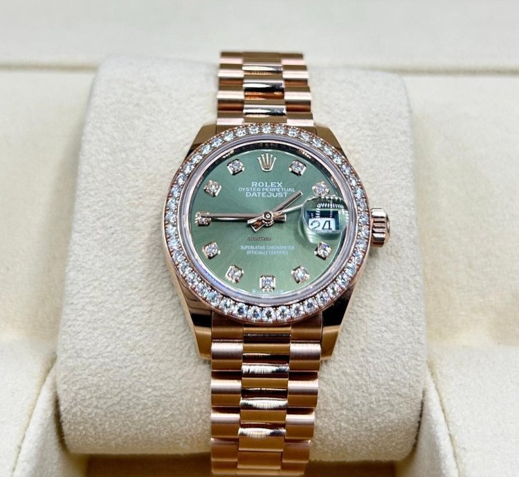 Rolex Lady-datejust Presidential Olive Diamond 279135rbr New Full Set July 2024