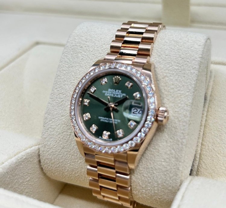 Rolex Lady-datejust Presidential Olive Diamond 279135rbr New Full Set July 2024