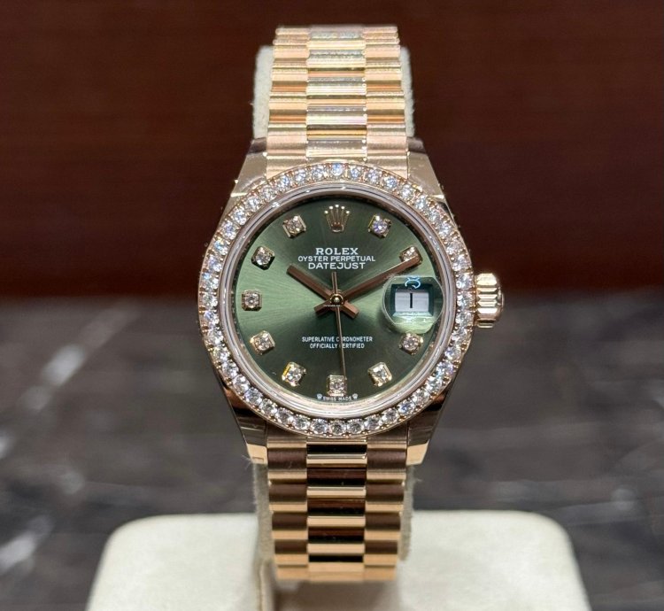 Rolex Lady-datejust Rose President Green Diamonds New Ref 279135rbr
