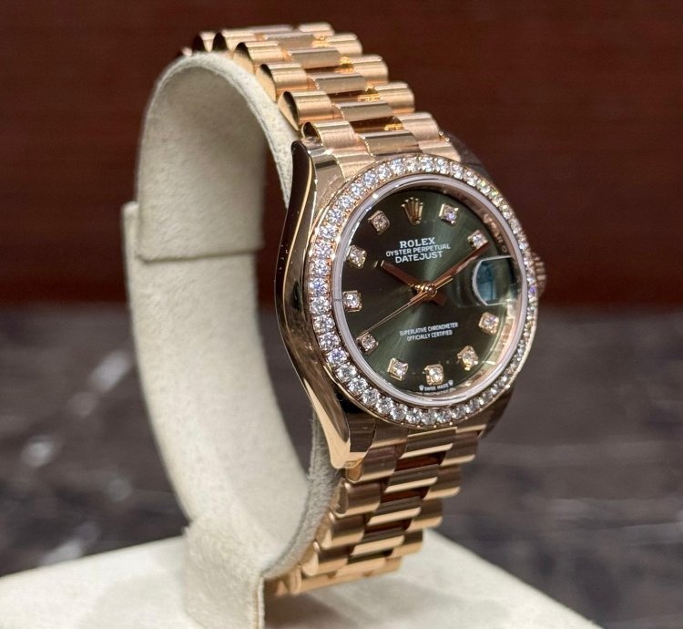Rolex Lady-datejust Rose President Green Diamonds New Ref 279135rbr