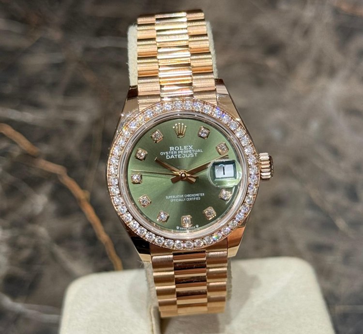 Rolex Lady-datejust Rose President Green Diamonds New Ref 279135rbr