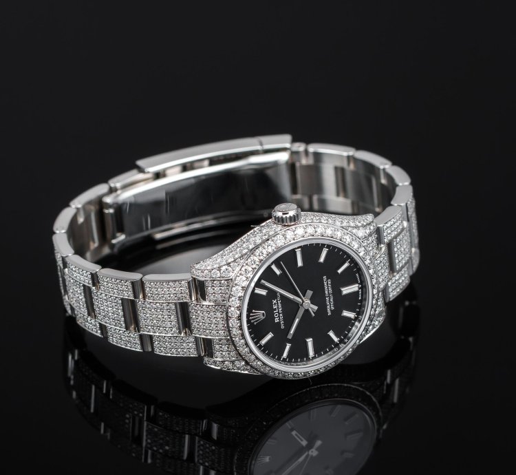 Rolex Oyster Perpetual 31 Full Iced Black Dial