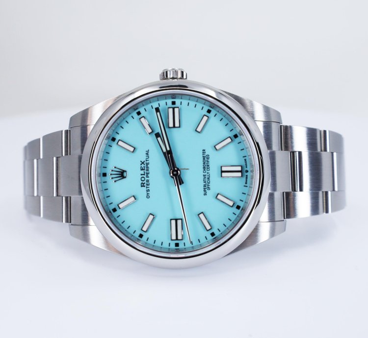 Rolex Oyster Perpetual 41 41mm Stainless Steel Turquoise Tiffany Dial 124300