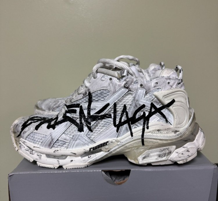 Balenciaga Black Graffiti Painted Runners