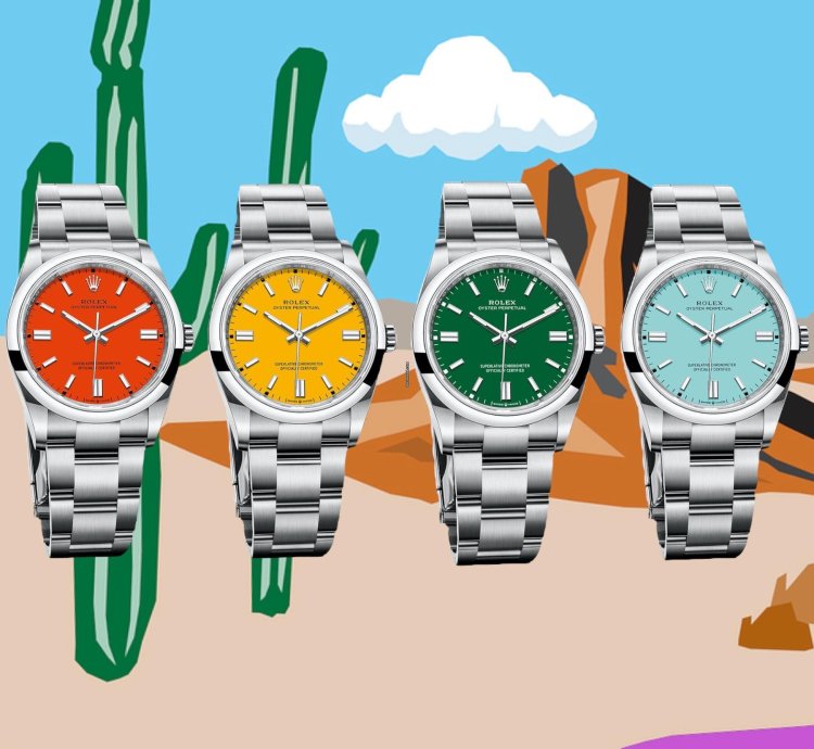 Rolex Oyster Perpetual 41 Collezione Completa Yellow Coral Green Tiffany 124300