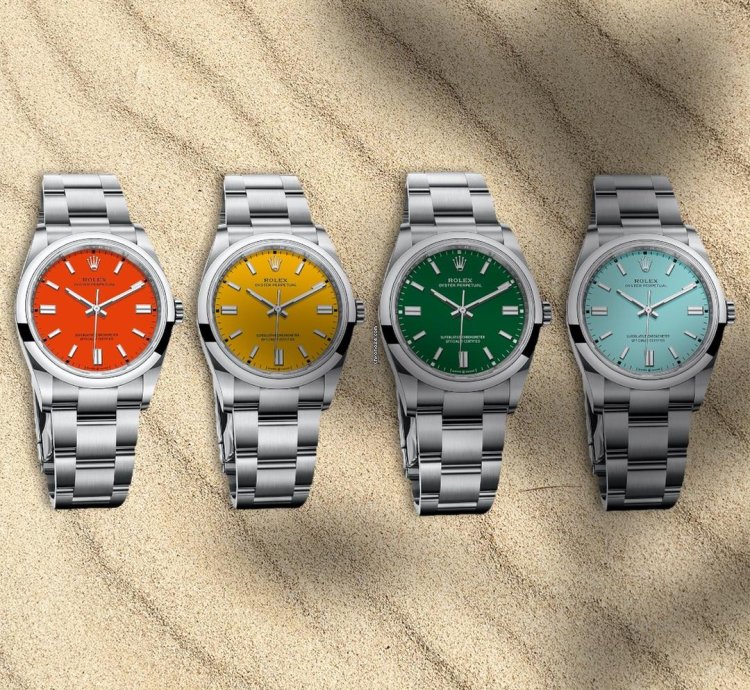 Rolex Oyster Perpetual 41 Collezione Completa Yellow Coral Green Tiffany 124300