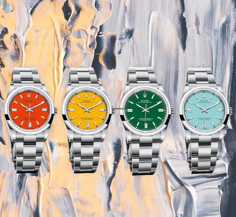 Rolex Oyster Perpetual 41 Collezione Completa Yellow Coral Green Tiffany 124300