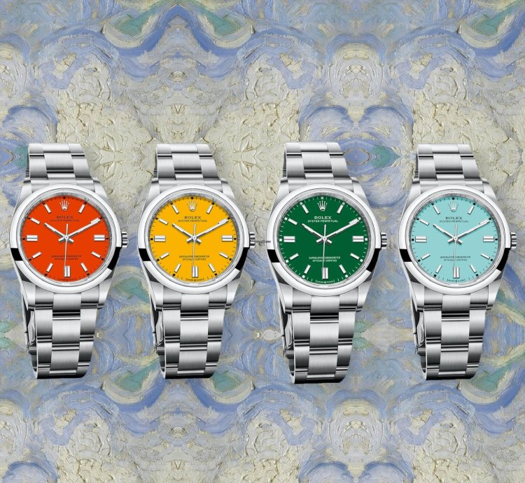 Rolex Oyster Perpetual 41 Collezione Completa Yellow Coral Green Tiffany 124300