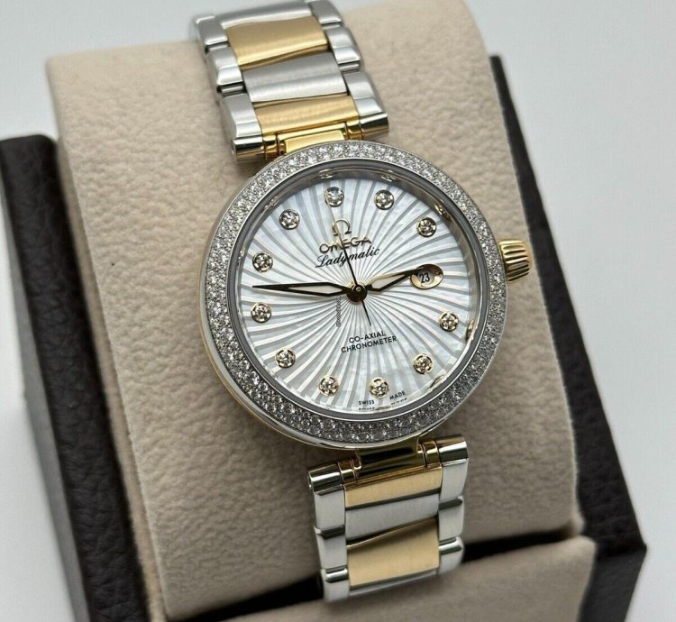 Omega De Ville Ladymatic 425 25 34 20 55 002 Mop Diamonds 18k Yellow Gold Steel