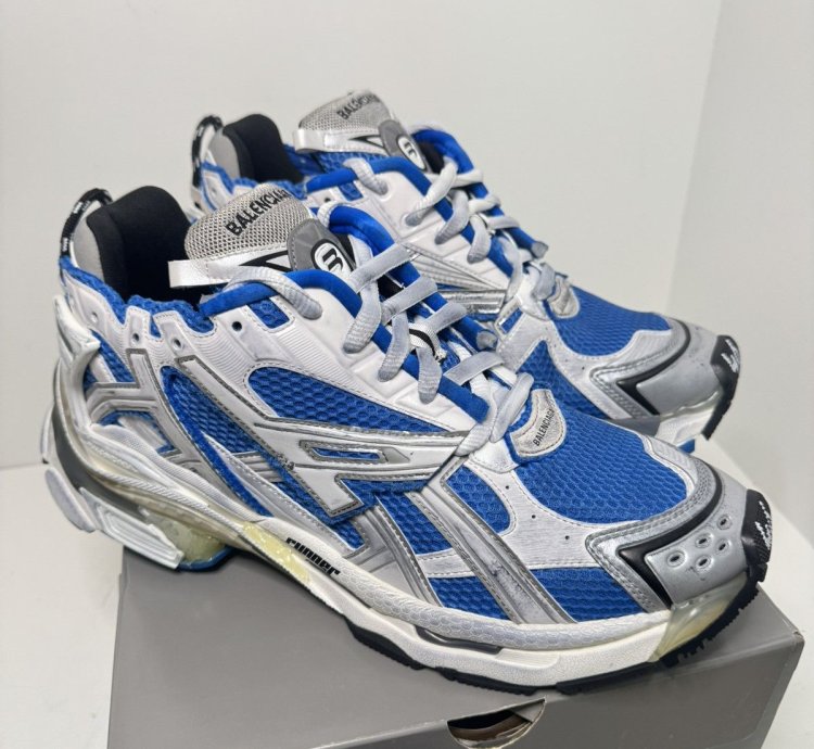 Balenciaga Blue Grey Runner Sneakers Size 46 Eu 12 Us
