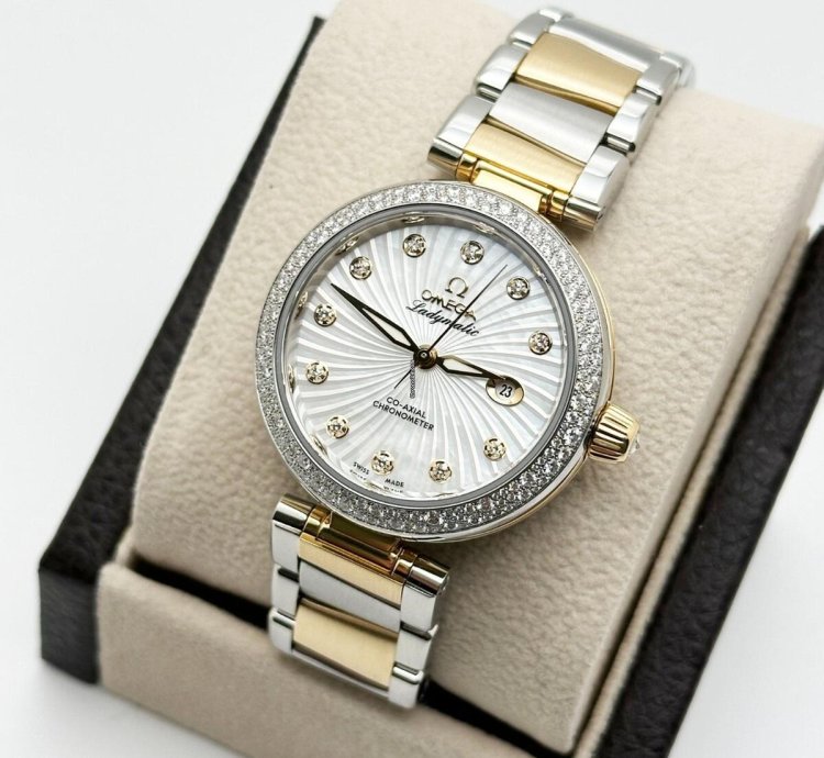 Omega De Ville Ladymatic 425 25 34 20 55 002 Mop Diamonds 18k Yellow Gold Steel