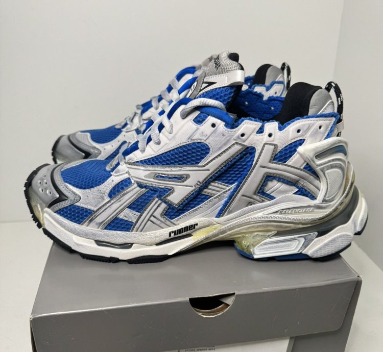 Balenciaga Blue Grey Runner Sneakers Size 46 Eu 12 Us