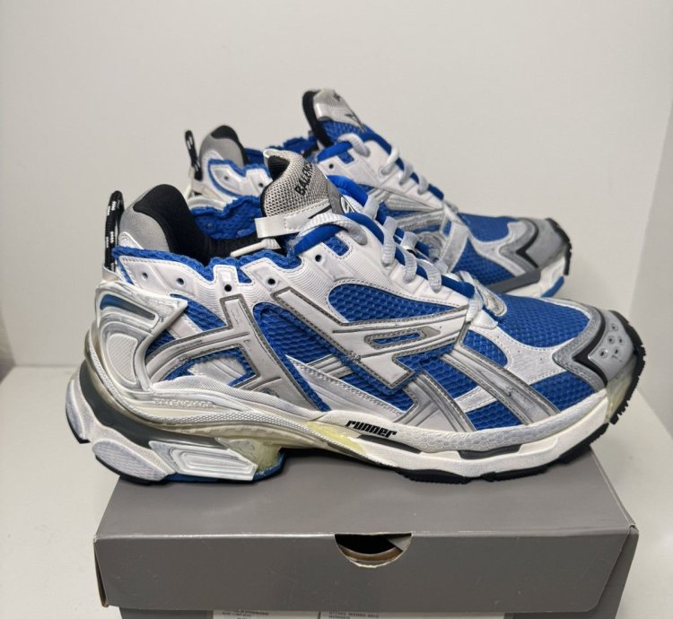 Balenciaga Blue Grey Runner Sneakers Size 46 Eu 12 Us
