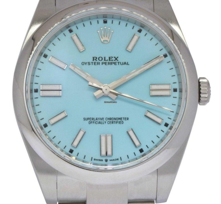 Rolex Oyster Perpetual 41 Steel Turquoise Dial Mens Watch Box Papers 21 124300