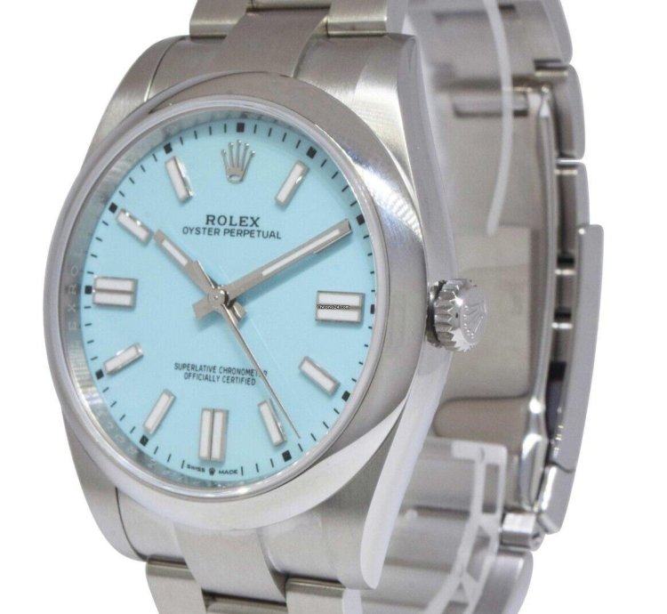 Rolex Oyster Perpetual 41 Steel Turquoise Dial Mens Watch Box Papers 21 124300