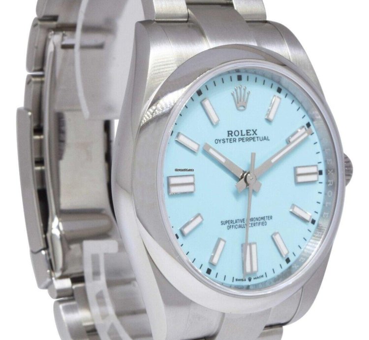 Rolex Oyster Perpetual 41 Steel Turquoise Dial Mens Watch Box Papers 21 124300