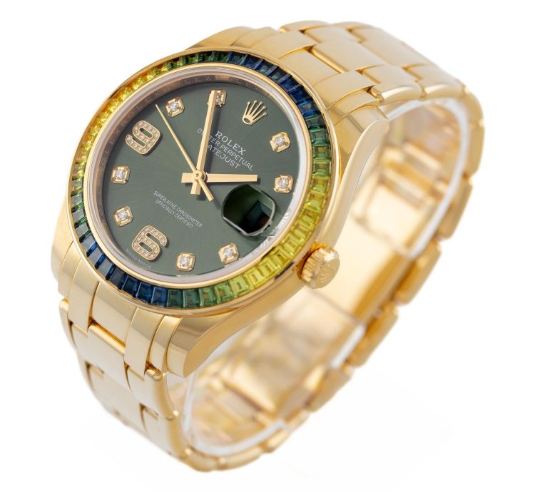 Rolex Pearlmaster Datejust 39 Yellow Gold 18k Baguette Diamonds Ref 86348sablv Full Set Unworn