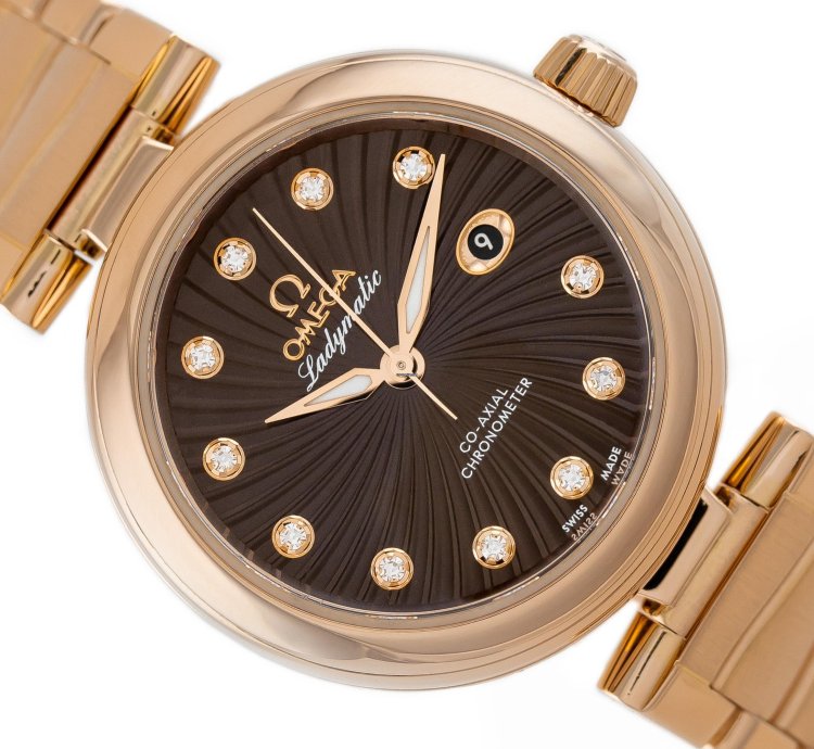 Omega De Ville Ladymatic Rose Gold 18k Chocolate Brown Dial Ref 425 60 34 20 63 001 Full Set