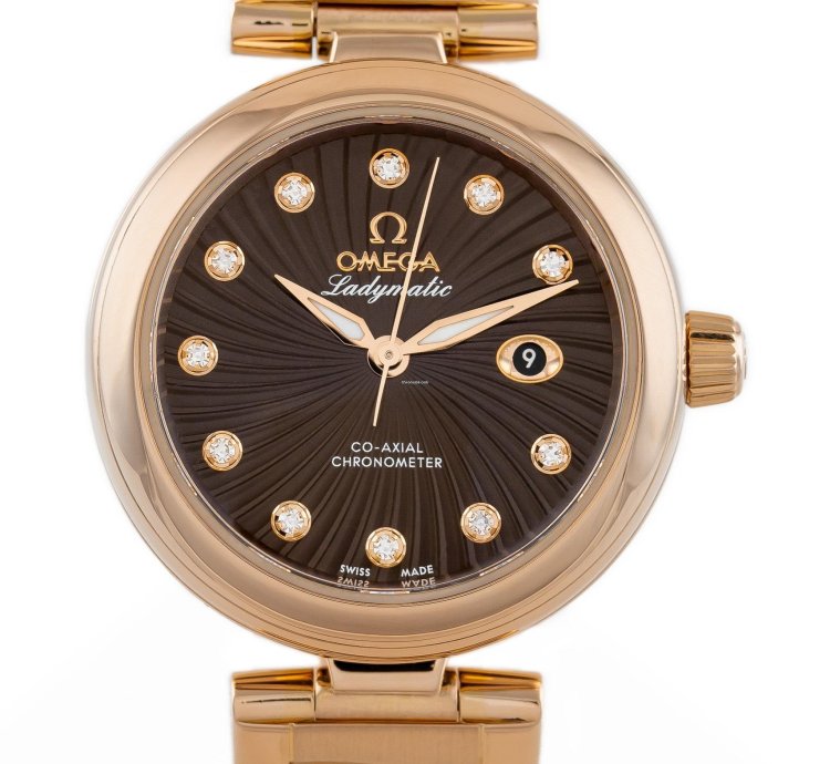 Omega De Ville Ladymatic Rose Gold 18k Chocolate Brown Dial Ref 425 60 34 20 63 001 Full Set