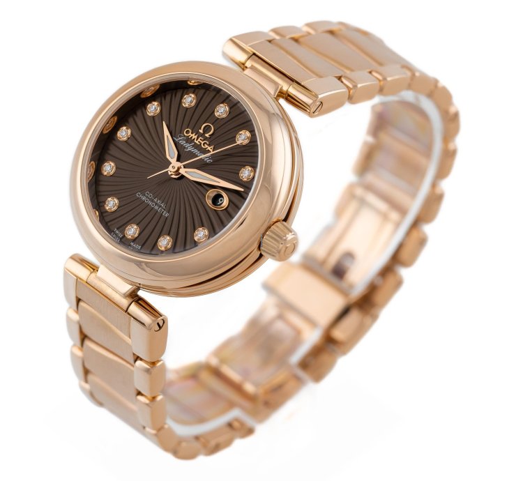 Omega De Ville Ladymatic Rose Gold 18k Chocolate Brown Dial Ref 425 60 34 20 63 001 Full Set