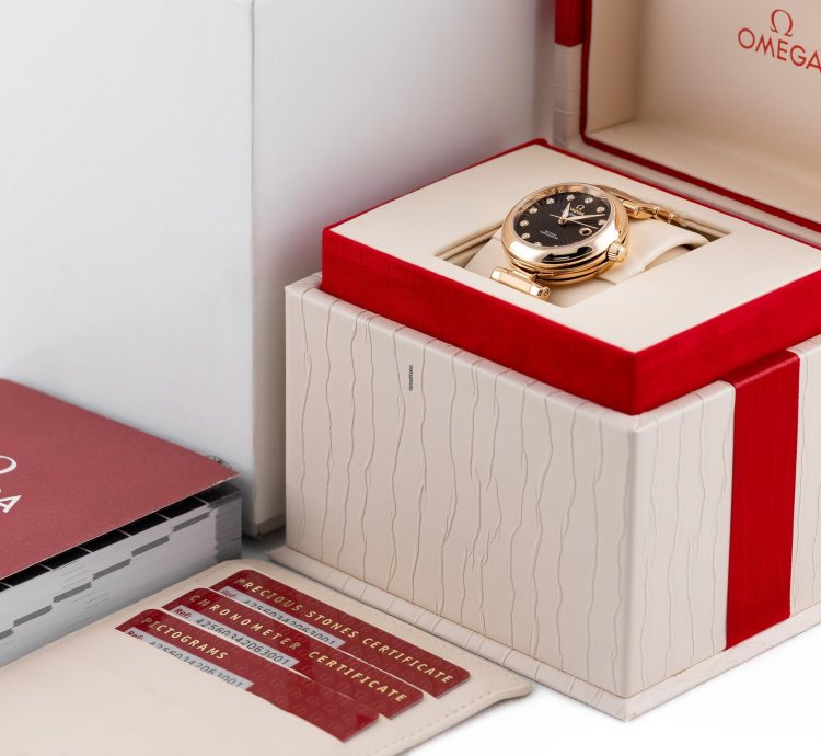 Omega De Ville Ladymatic Rose Gold 18k Chocolate Brown Dial Ref 425 60 34 20 63 001 Full Set