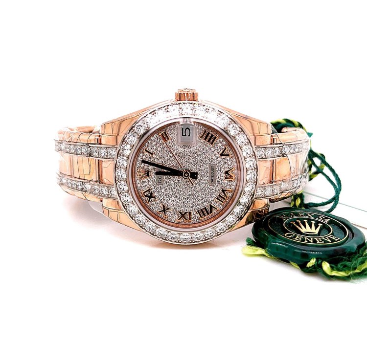 Rolex Pearlmaster Datejust Pearlmaster 34mm Everose Pave Dial Diamond Bracelet