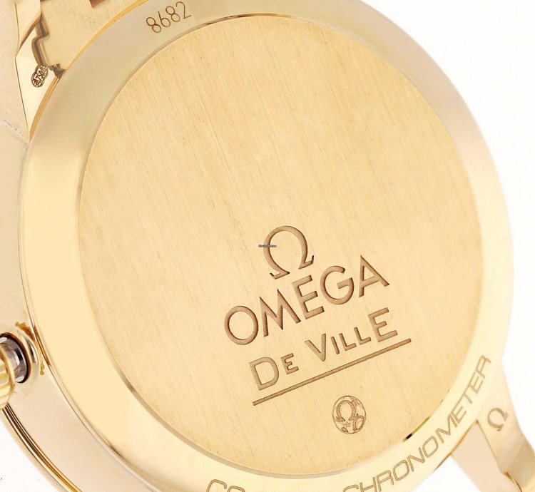 Omega De Ville Prestige Yellow Gold Mother Of Pearl Diamond Ladies Watch 424 55 33 20 55 005 Box Card