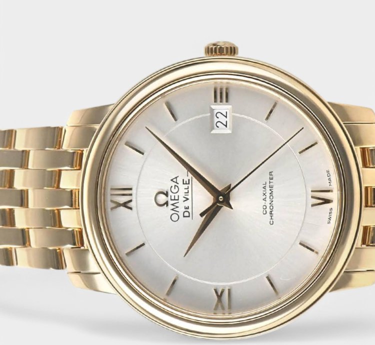 Omega De Ville Prestige Yellow Gold Silver Date 39 5mm Box Papers 424 50 37 20 02 002